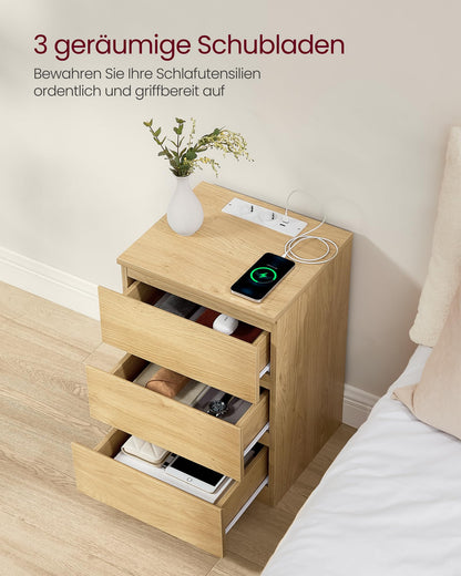 VASAGLE Kailyn Nachttisch mit Steckdosen 2er Set – Strohgelb LET831Y70