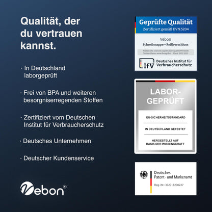 Vebon Schreibmappe Paris A4 Ringbuch mit Reissverschluss, schwarz