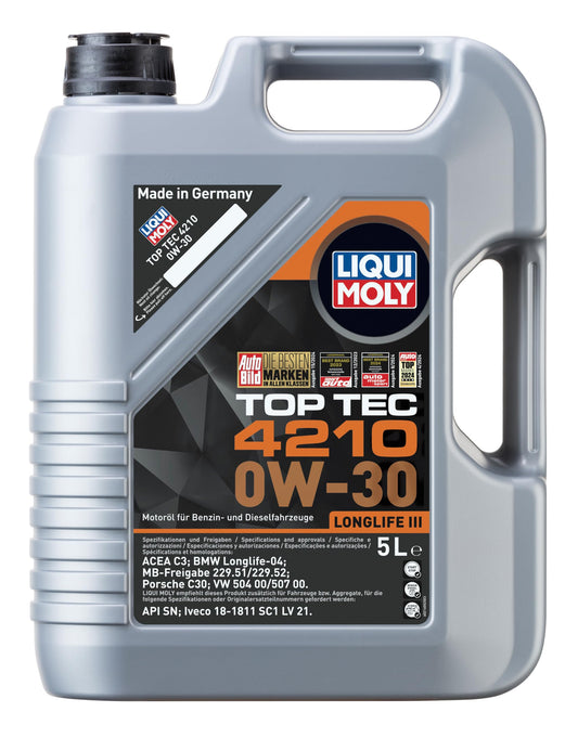 LIQUI MOLY Top Tec 4210 0W-30 Synthese-Motoröl - 5 L. Blauer 5L Kanister. Schmiert und schützt moderne Otto- und Dieselmotoren.