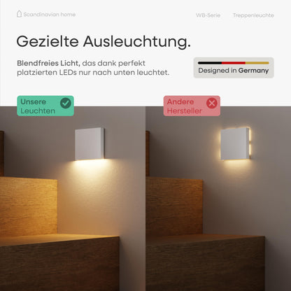 Scandinavian home 6er Set LED Treppenlicht Aussen/Innen Warmweiss