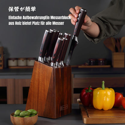 Paudin Messerblock-Set, 9-teiliges Küchenmesser-Set aus Edelstahl