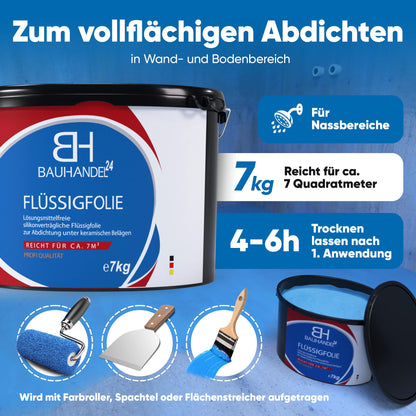 Bauhandel24 Flüssigfolie 7kg Abdichtungs-Komplettset – für Bad