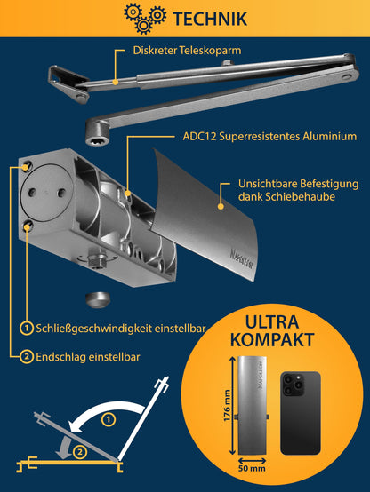 NAPOLEON N-1000 Automatischer Türschliesser Grösse 3 - Silber