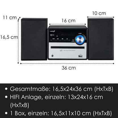Cyberlux Mini HiFi Stereoanlage mit CD/MP3, USB und FM Radio