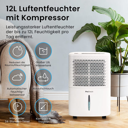 Pro Breeze 12L Luftentfeuchter mit Digitalanzeige – Weiss