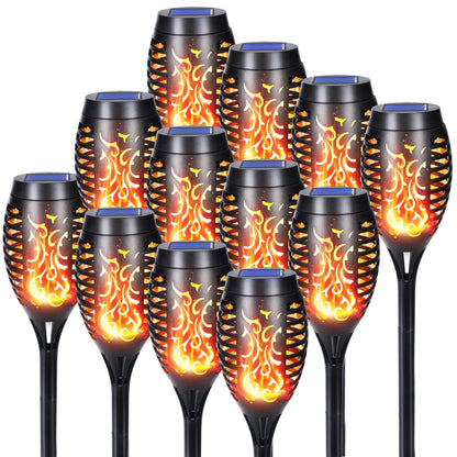 Qedertek Solar Gartenfackeln mit Flammeneffekt, 12 LED, 12 Stück, ABS-Kunststoff, mit Erdspiess