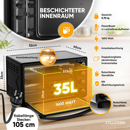 Stillstern CYCLONE PRO+ Minibackofen 35L mit Umluft & Airfryer