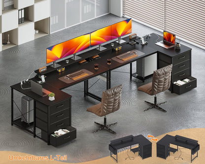 ODK L-Form Schreibtisch 140x80cm schwarz – reversibel, Schubladen