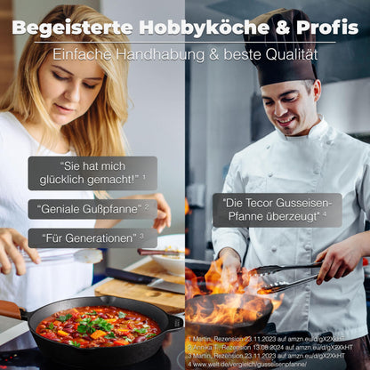 TECOR Gusseisenpfanne 32 cm Induktion, ungeschliffen, hoher Rand
