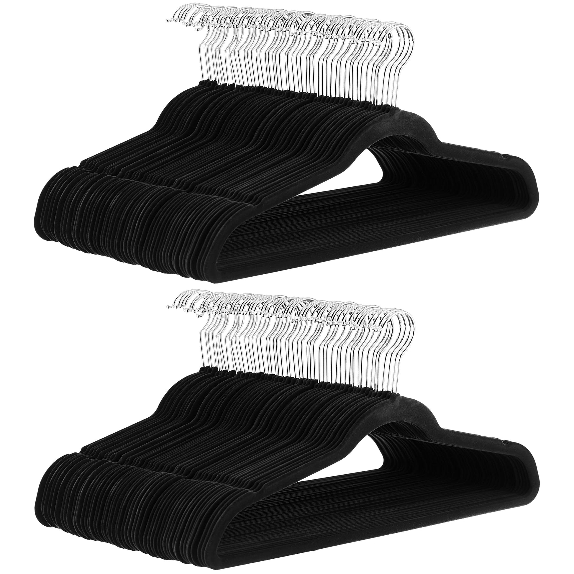 Amazon Basics Kleiderbügel schmal rutschfest, 100er-Pack, Schwarz – Samtbeschichtung, drehbarer Metallhaken