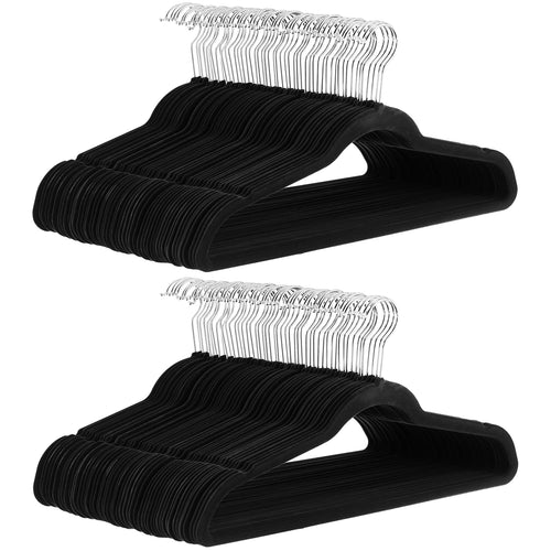 Amazon Basics Kleiderbügel schmal rutschfest, 100er-Pack, Schwarz – Samtbeschichtung, drehbarer Metallhaken
