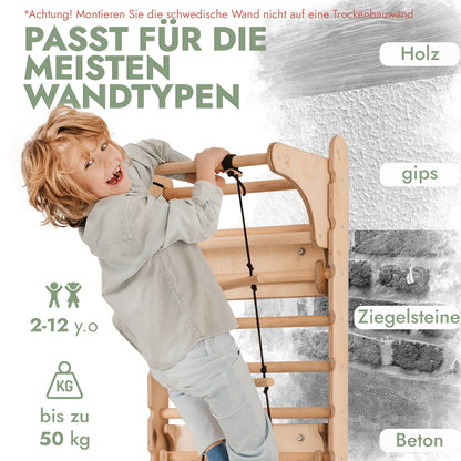 Kids Holz Schwedenwand Kletterdreieck & Rutsche Set - 6-in-1
