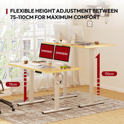 SANODESK Höhenverstellbarer Elektrischer Schreibtisch 120x60 Ahorn