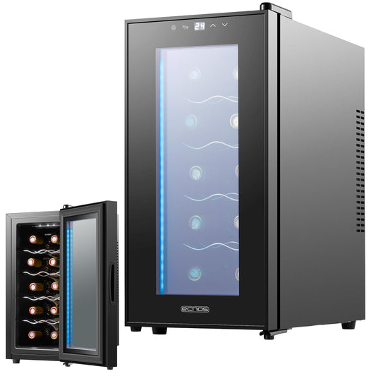 Echos 10 Flaschen 28L Weinkühlschrank - Glastür LED. Schwarzer Korpus. Lagert bis zu 10 Weinflaschen bei idealer Trinktemperatur.