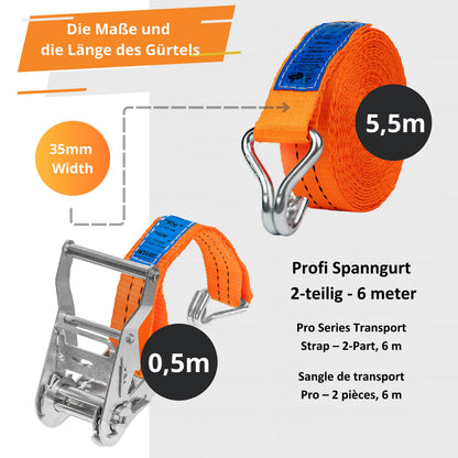 INTAKO Spanngurte mit Ratsche und Haken, 4er-Set, 6 m, 2000 kg