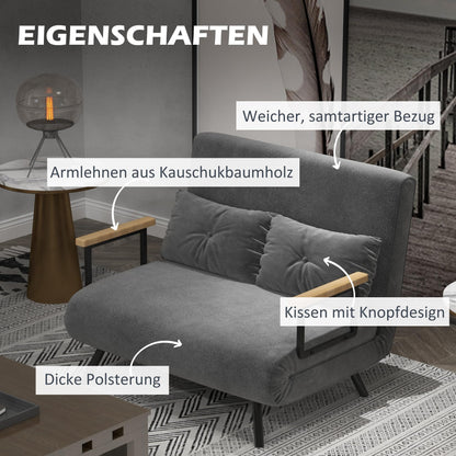 HOMCOM Schlafsofa Klappbett mit Bettfunktion Samtoptik Dunkelgrau