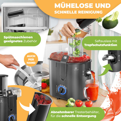 KESSER Zentrifugal Saftpresse 1100W, Edelstahl – Schwarz