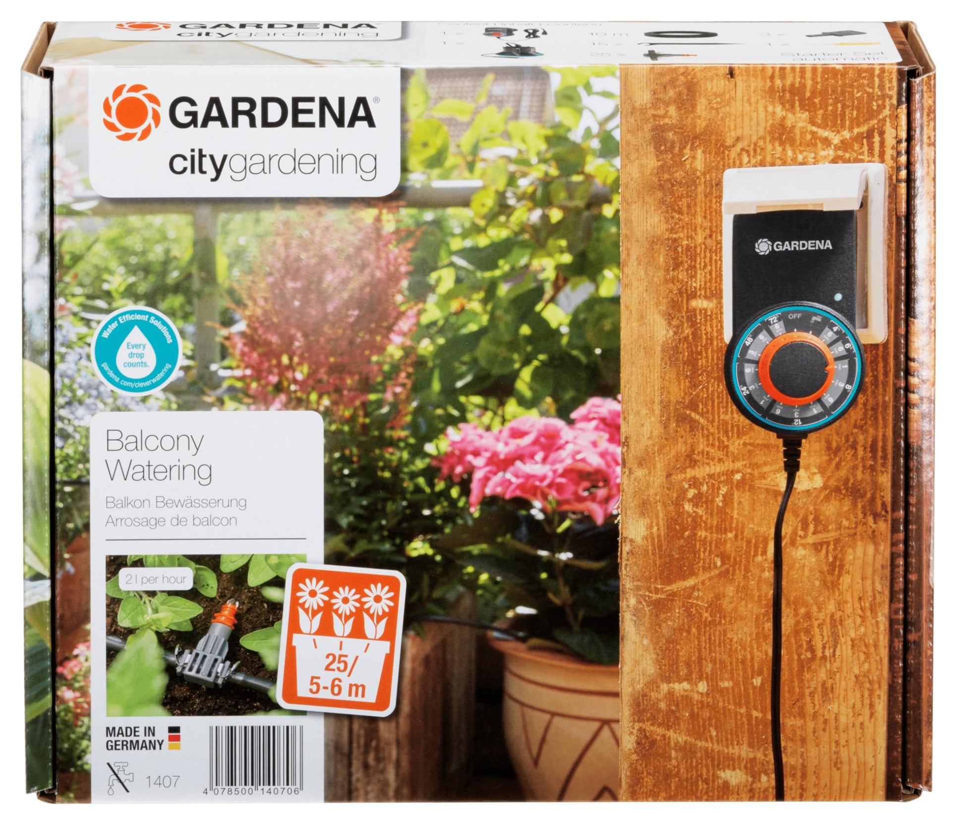 Gardena city gardening Balkon Bewässerung Blumenkasten-Set 1407-20 mit Transformator, Pumpe und Verteilerrohr