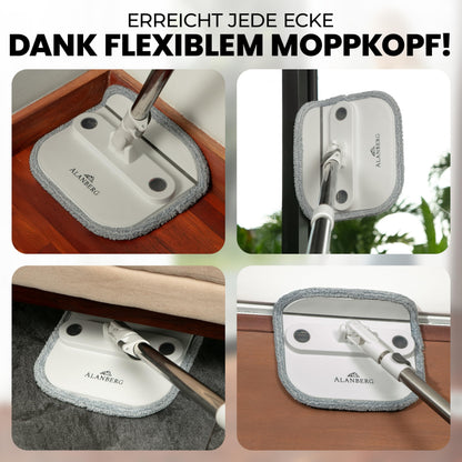 ALANBERG Wischmopp Set mit Eimer Gen 2, 360°-Flachwischer, weiss