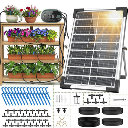 KINEVI IC308 Solar Bewässerungssystem, Tropfbewässerung Set 30 m mit Solarpanel und Tropfstrahlern