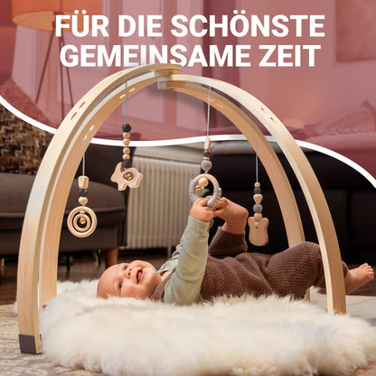 AMAZING Baby Spielbogen Holz Montessori Spieltrapez mit Spielzeug
