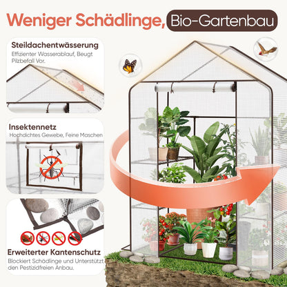 Sekey Foliengewächshaus GH18 200x145x75 cm, 4 Regalböden, weiss