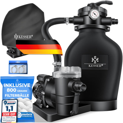KESSER Sandfilteranlage Pool 400 W, 10.200 L/h, 7-Wege-Ventil in Schwarz mit Druckanzeige