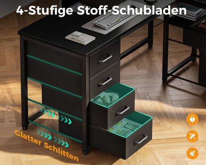 Coleshome Umkehrbarer L-Form Eckschreibtisch Schwarz 140x70cm USB-Anschluss