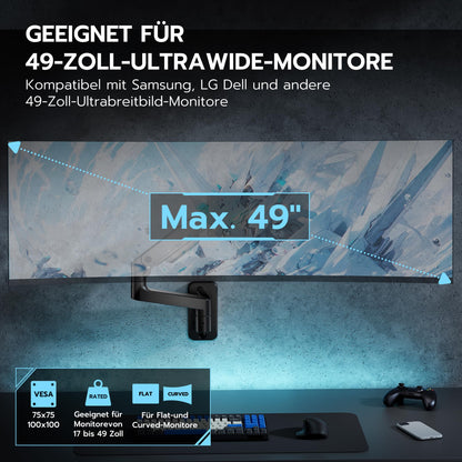 ARES WING Monitor Wandhalterung Heavy Duty 17-49 Zoll - Schwarz