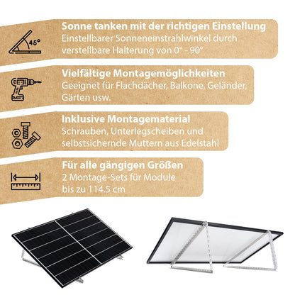 4er-Set Solarmodul Halterung – Neigbar bis 114.5cm Modulbreite