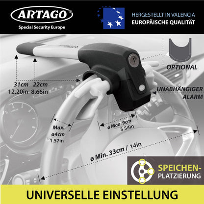 ARTAGO 870 Lenkradkralle mit Alarm 120dB – Diebstahlsicherung
