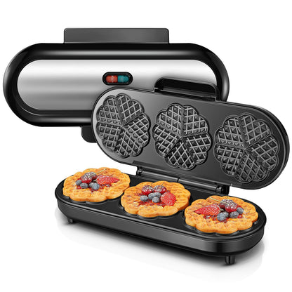 FOHERE Herzwaffeleisen King Size für 15 Herzwaffeln, Edelstahl – silbernes Gehäuse, drei Herzwaffel-Backflächen