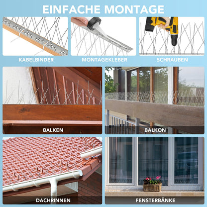 AOKKR Taubenabwehr Spikes Edelstahl 6,6 m 20-teilig für Dach, Balkon