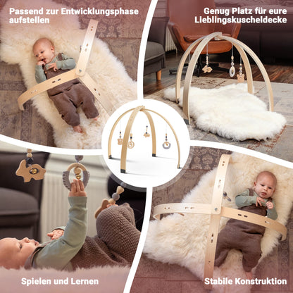 AMAZING Baby Spielbogen Holz Montessori Spieltrapez mit Spielzeug