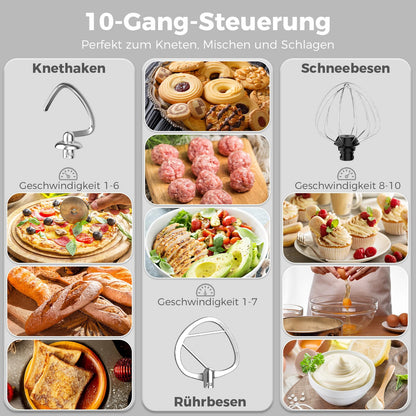 YASHE Küchenmaschine 1500W - 4.5+5L Edelstahlschüsseln