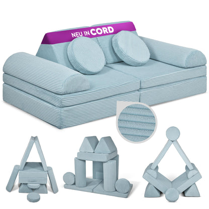 Linodino Spielsofa Cord Fantasiewelt Softbausteine - Einhornblau