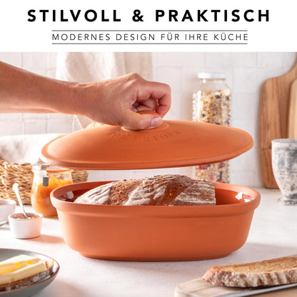 Römertopf Brottopf oval Naturton Terrakotta – 2L Brot-Aufbewahrung