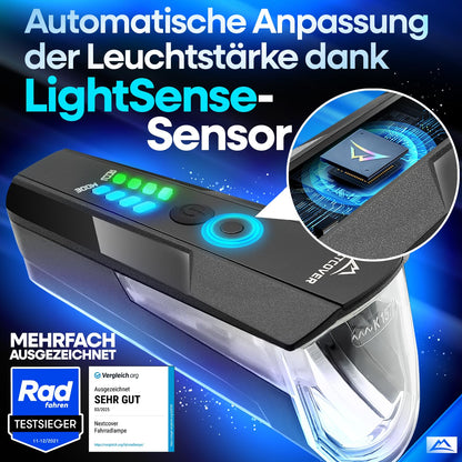 Nextcover LED Fahrradlicht Set mit LightSense Sensor, USB aufladbar