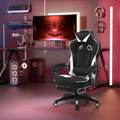 WOLTU Gaming Stuhl Stoff Kühl für grosse – Schwarz+Weiss