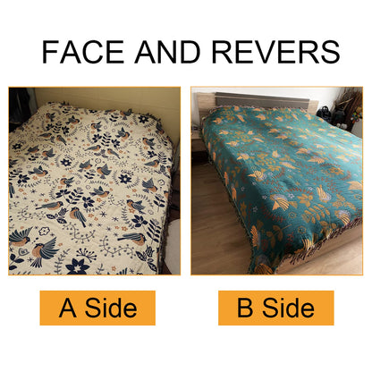 HOORDRY Baumwoll-Tagesdecke Boho Wendbar 230x250cm – Blau/Beige