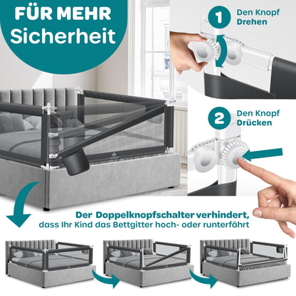 KESSER Bettschutzgitter 200 cm Rausfallschutz, klappbar, Dunkelgrau