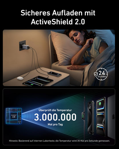 Anker Prime 100W GaN USB-C Wandladegerät - 3 Port, faltbar