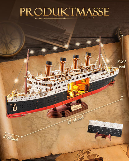 Rolife 3D-Holzpuzzle Titanic Schiffsmodell, 433 Teile mit LED