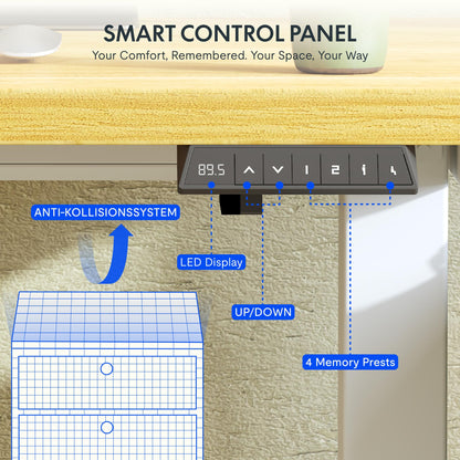 FLEXISPOT Höhenverstellbarer Schreibtisch 140x80cm - Ahorn/Weiss