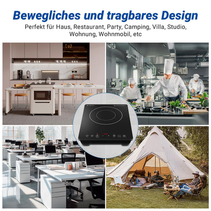 AMZCHEF Induktionskochplatte Einzel, 3500 W, Doppelring, 9 Stufen