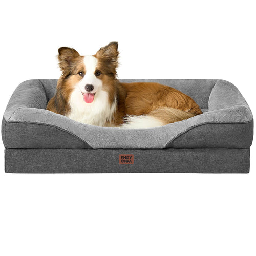 EHEYCIGA Orthopädisches Hundebett Memory Foam 104 x 68 cm Grau, Hundesofa mit vier Rändern, Fleece-Liegefläche