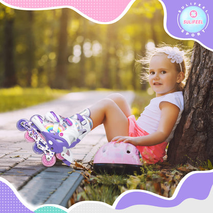 SULIFEEL Rainbow Unicorn Inlineskates für Kinder mit Leuchträdern