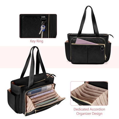 Prokva Lehrertasche mit Akkordeon-Aktenfach - Schwarz