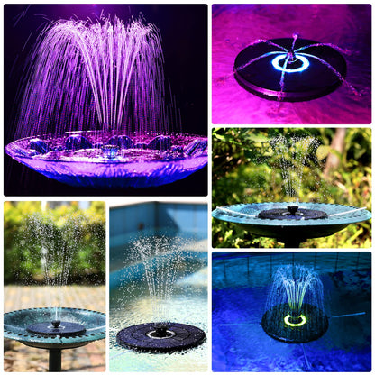 AMZtime Solar Springbrunnen 5.5 W mit LED, Akku und 7 Düsen, Ø 21 cm