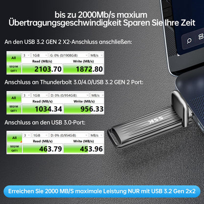 SSK 1TB USB-C SSD Stick – Externes Flash Drive 2000MB/s